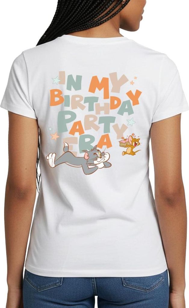 Spreadshirt Tom Und Jerry Geburtstags-Design Frauen T-Shirt, XL, Weiß