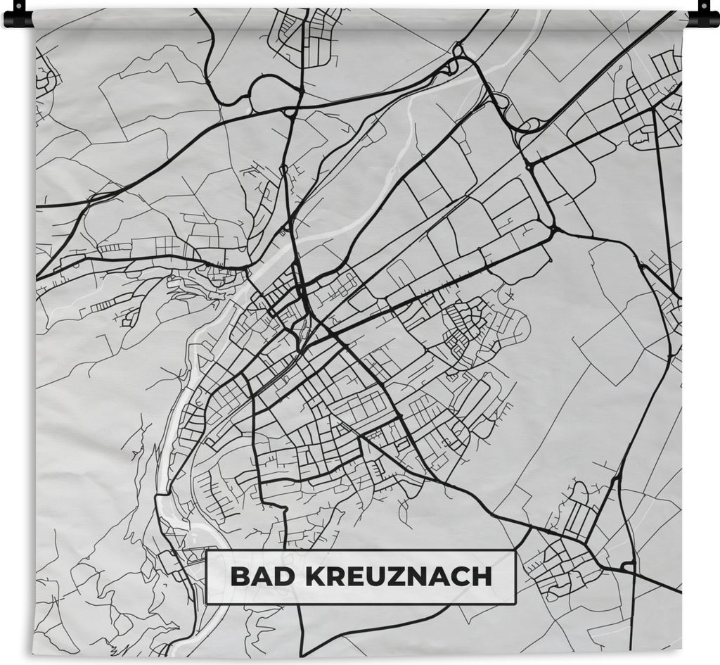 MuchoWow Wandteppich Wandbehang Stadtplan - Bad Kreuznach - Karte - Deutschland - Wegbeschreibung 120x120 cm Tapisserie Dekoration Wandtuch - Mod...
