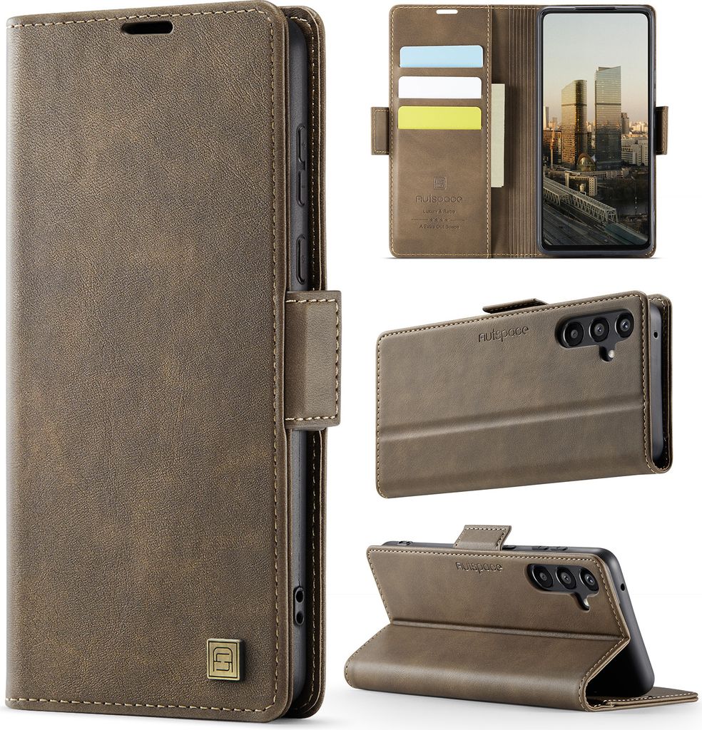 Lederhülle für Samsung Galaxy A55 5G, RFID Schutz Handyhülle mit Magnetverschluss, Kartenfächern und Ständer Braun