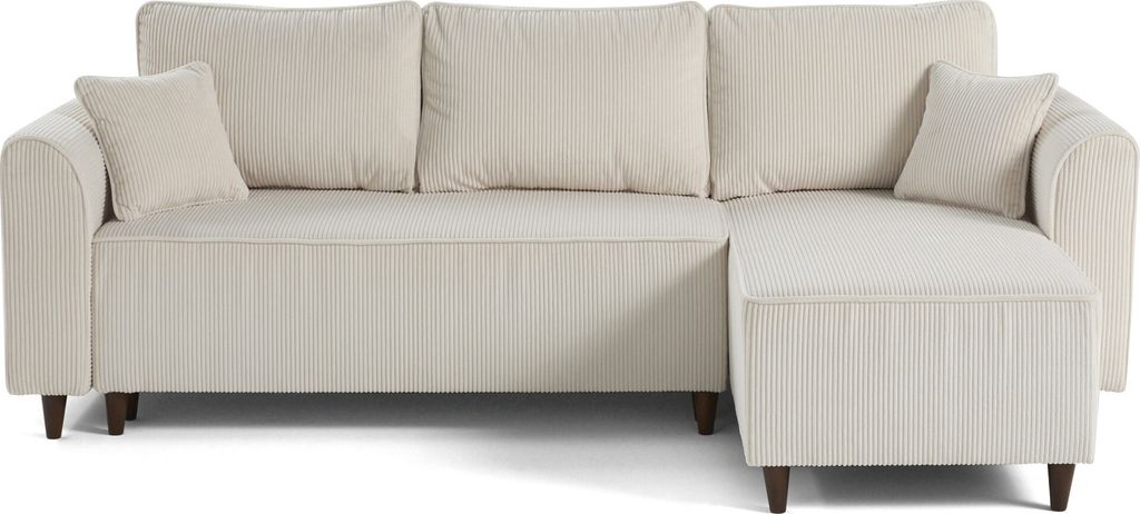 Best Möbel Saphir - 4-Sitzer Ecksofa beidseitig montierbar - Schlaffunktion und Bettkasten - Cord , Beige