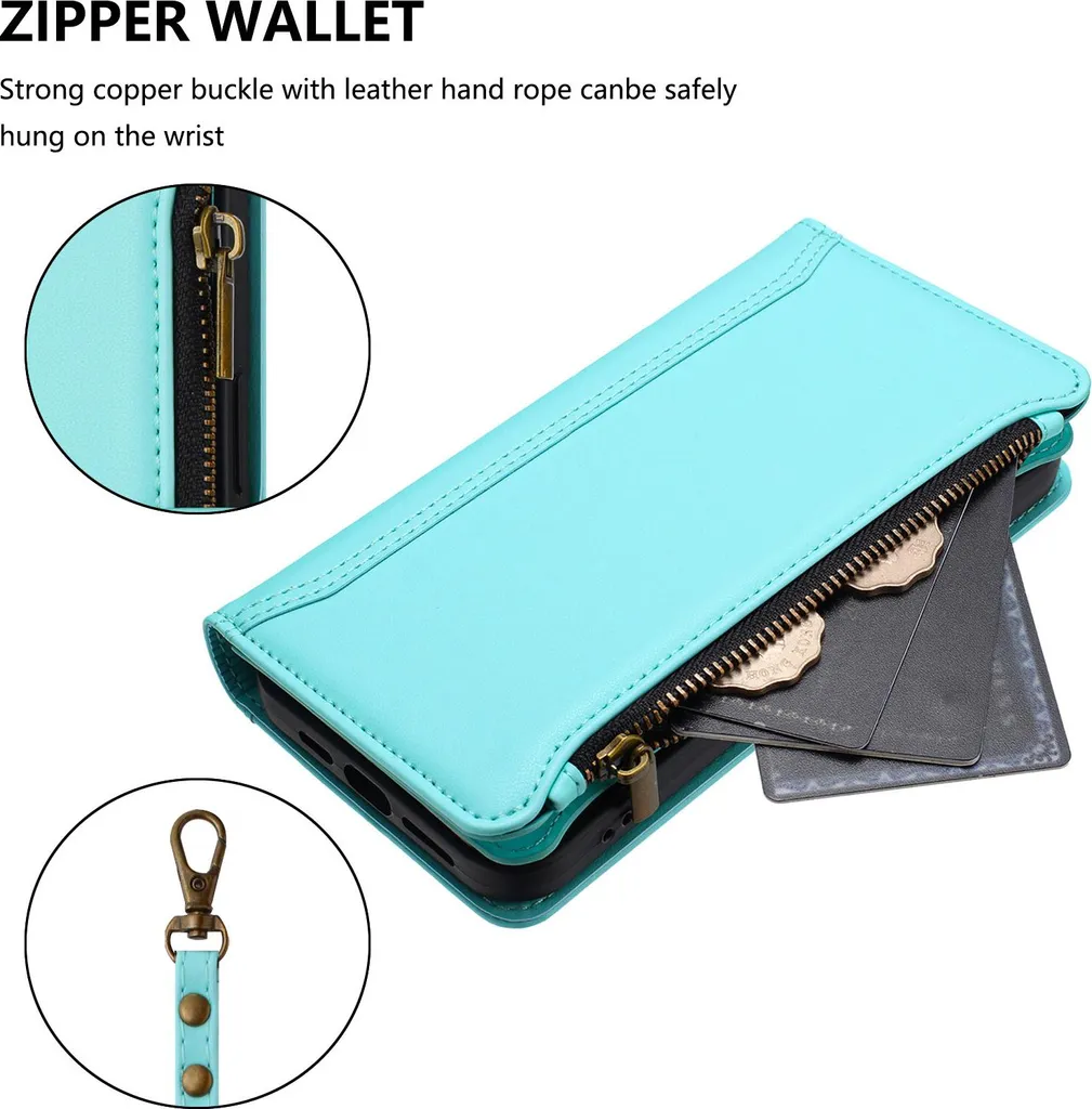 Protezione Nokia G10/G20: Custodia Flip RFID con Tasca Zip Verde - 4