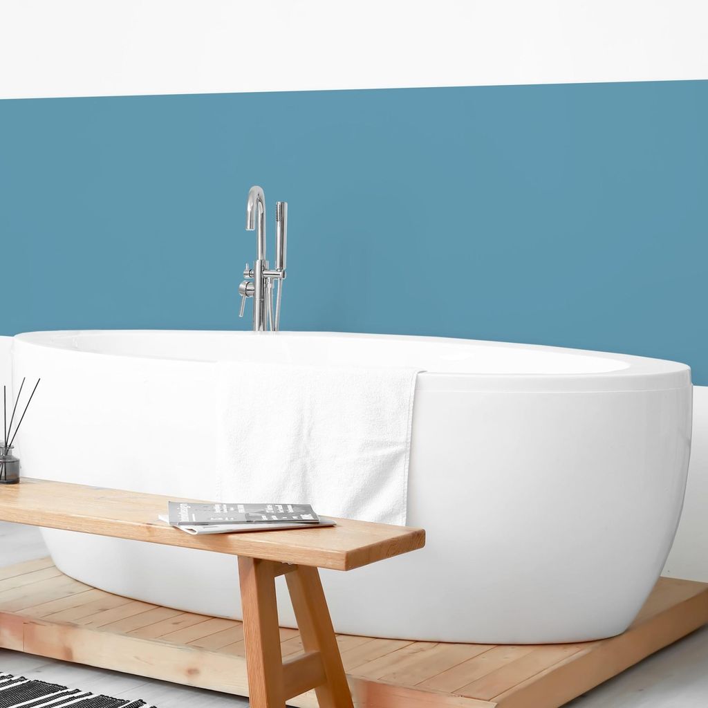 Wandverkleidung Bad mit Motiv selbstklebend - 0.35 mm Wandpaneel matt wasserfest Design blau Unifarben Badrückwand fugenlos 350x90 cm