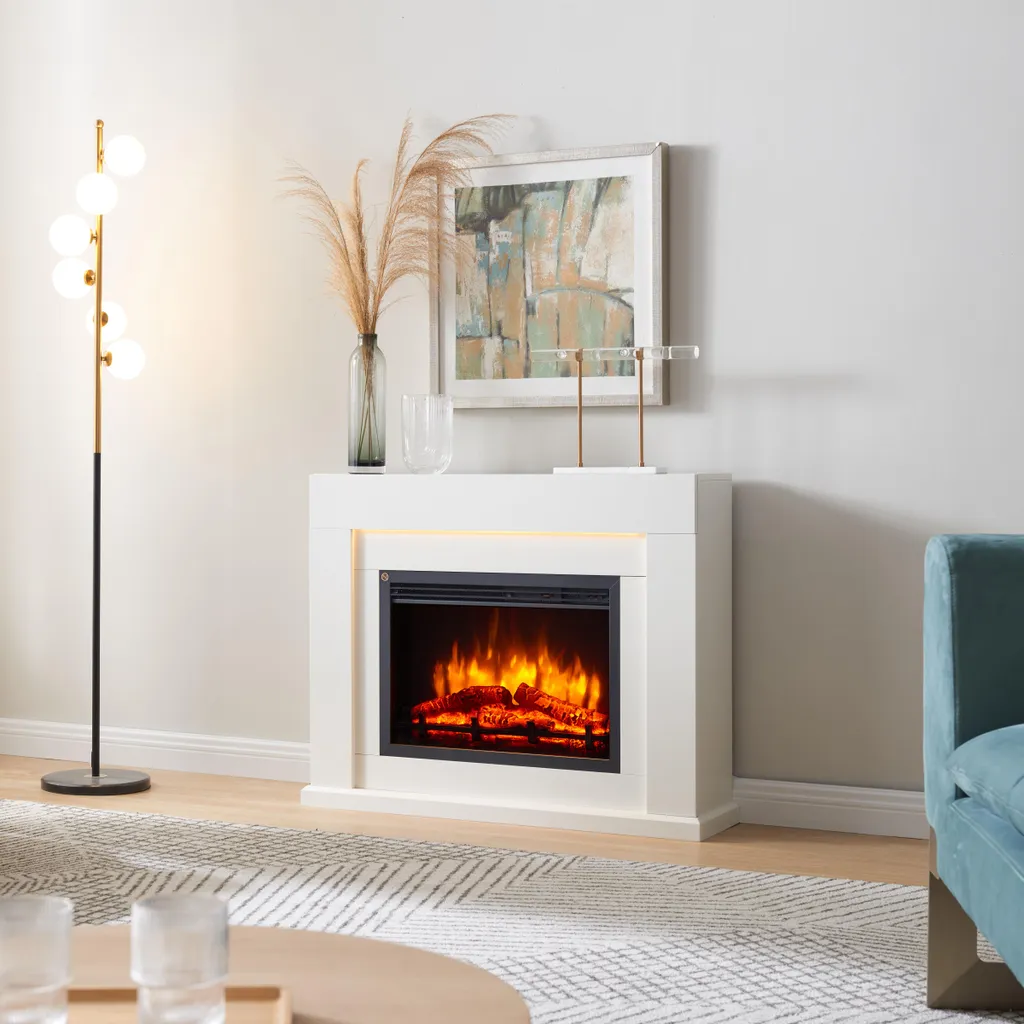 Cheminée électrique décorative blanche avec chauffage LED et télécommande - 2