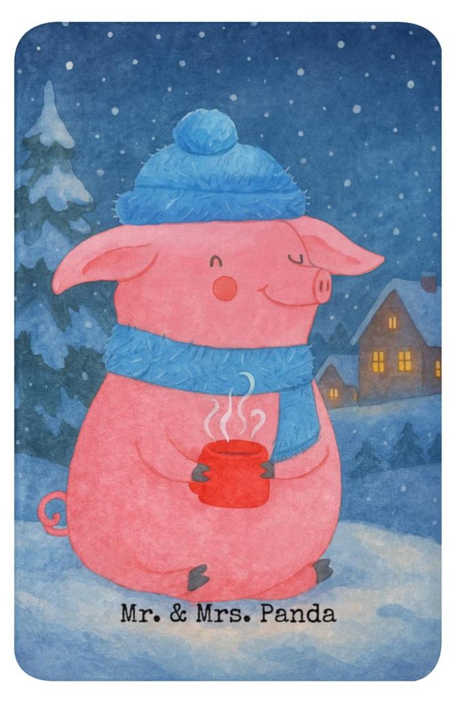 Mr. & Mrs. Panda Kuscheldecke Schwein Glühwein Design 100 x 150 cm - Weiß - Geschenk, Heimdecke, Weihnachten, Plaid, Punsch, Weihnachtsmarkt, Dec...