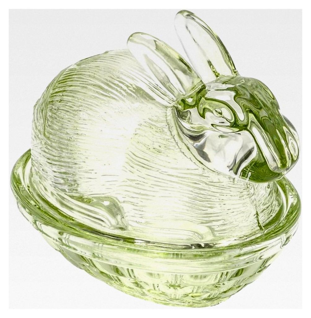 Glas-Hase | 2-teilig | mit abnehmbarem Deckel | Glasschale | Dose | Ostern | Oster-Deko (Grün)