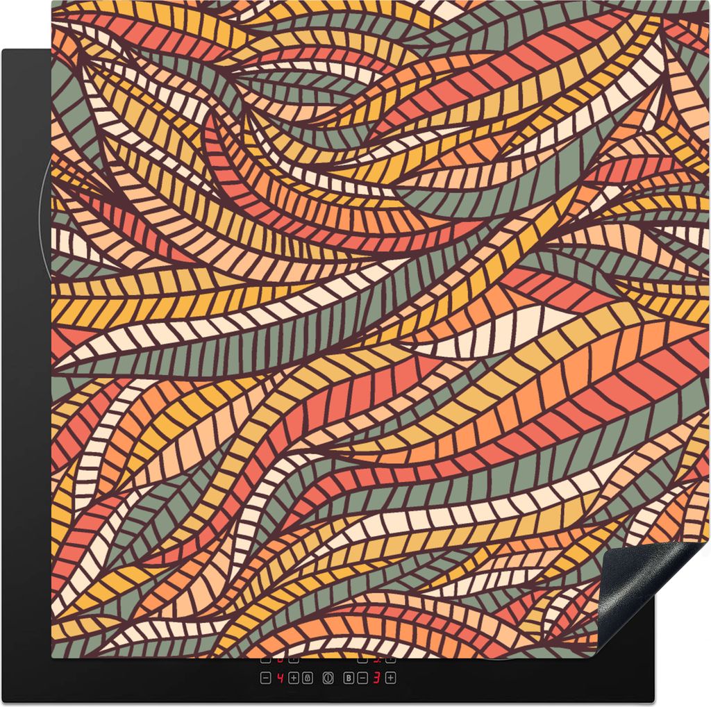 KitchenYeah Herdabdeckplatte Blätter - Muster - Mosaik , 78x78cm, Küche Deko, Glaskeramikkochfeld Herdabdeckung, Abdeckplatte fùr Kochfeld