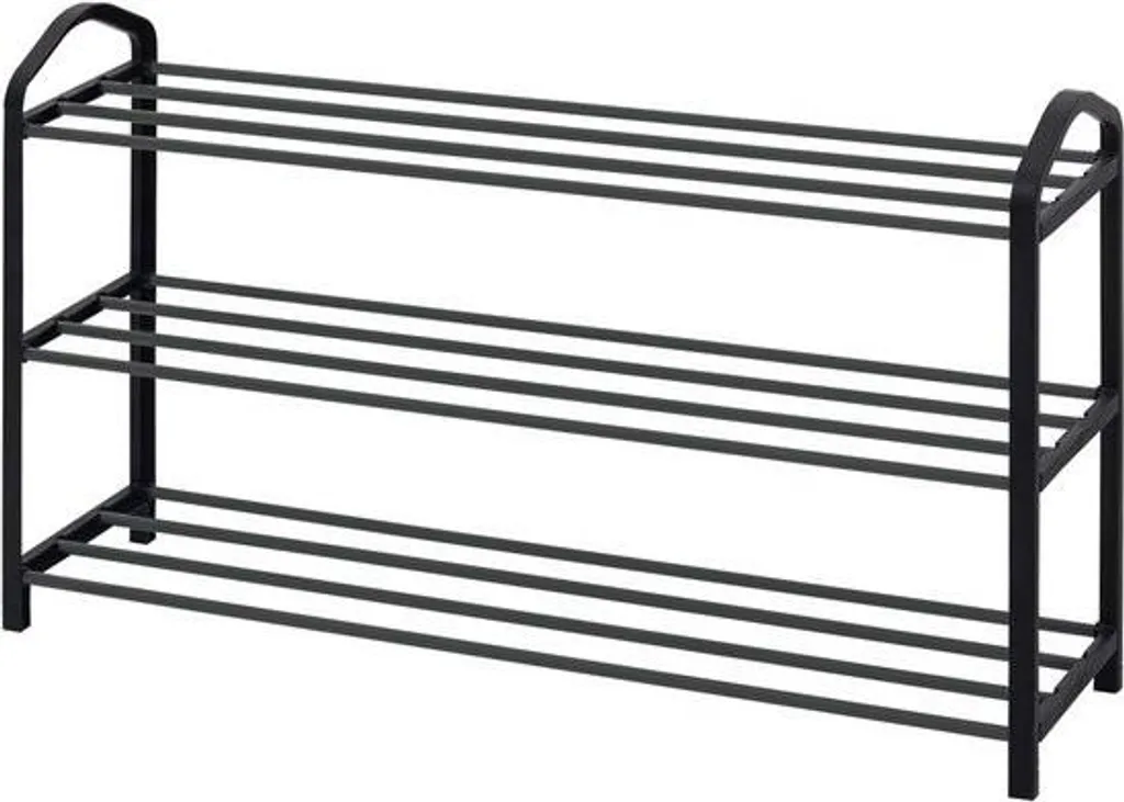 Étagère à chaussures 3 niveaux pour 12 paires - Cadre métal noir 79cm