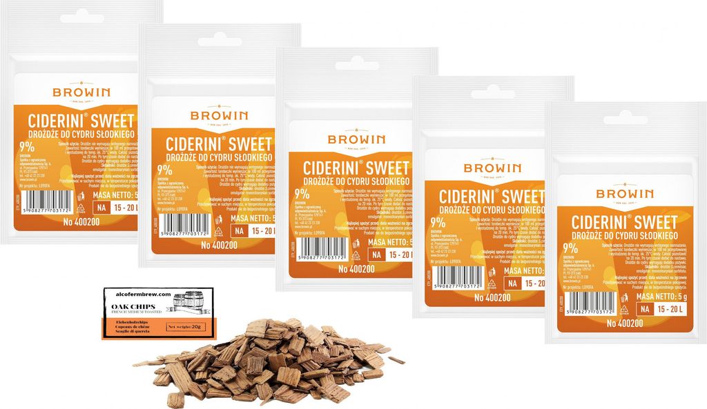 5 x Hefe für Apfelwein – Ciderini SWEET 5g/20L, Hefe zur Apfelweingärung, Hefe für Apfel und Birne, Cider Hefe