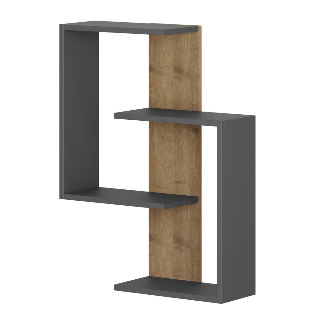 Étagère murale bicolore anthracite et chêne foncé style moderne 85 cm