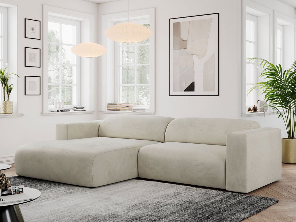 MKS MEBLE Ecksofa, Sofa L-Form, Wohnlandschaft L-Form, Modern Design Couch, Sofagarnitur, Couchgarnitur, Polsterecke - PASADENA -Beige Velvet - lin...