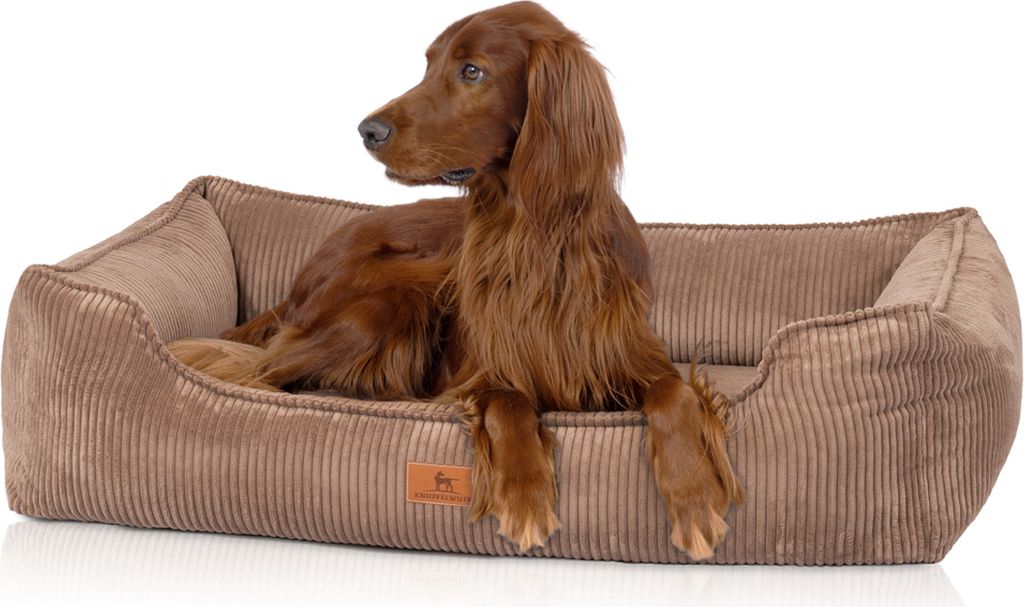 Cuddle wuff orthopädisches Hundebett aus geripptem Samt mit Produktbild 