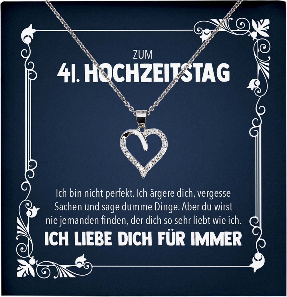 22Feels Ehefrau zum 41. Hochzeitstag Geschenk Ich Liebe Dich Frauen Herz Halskette Damen Collier mit 23 Zirkonia Steinen (Damen Silber 925/000 Schm...