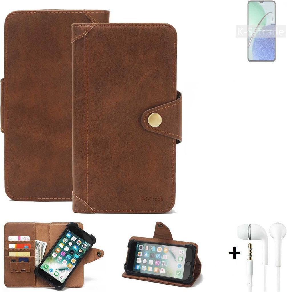 K-S-Trade Handyhülle + Kopfhörer für Huawei nova Y61 Schutz Hülle Walletcase Bookstyle Tasche Case Handytasche Wallet Flipcase Cover Polyuretha...