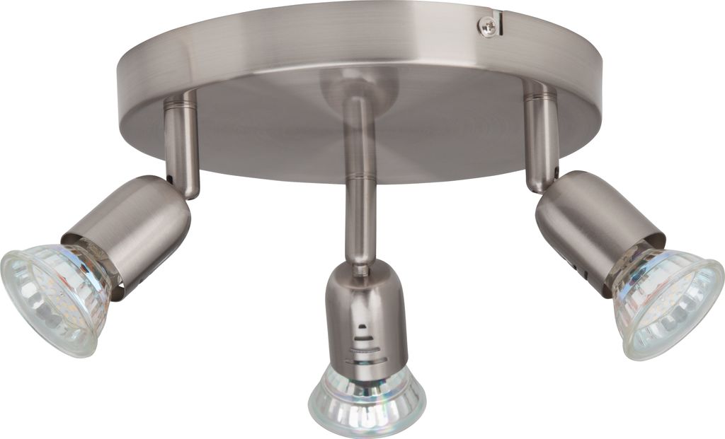 A three-headed ceiling spotlight with adjustable heads.