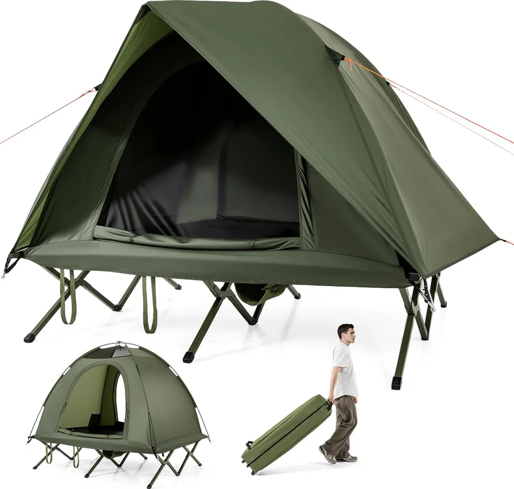 Lit de camping 2 places robuste 300kg avec tente et sac de transport
