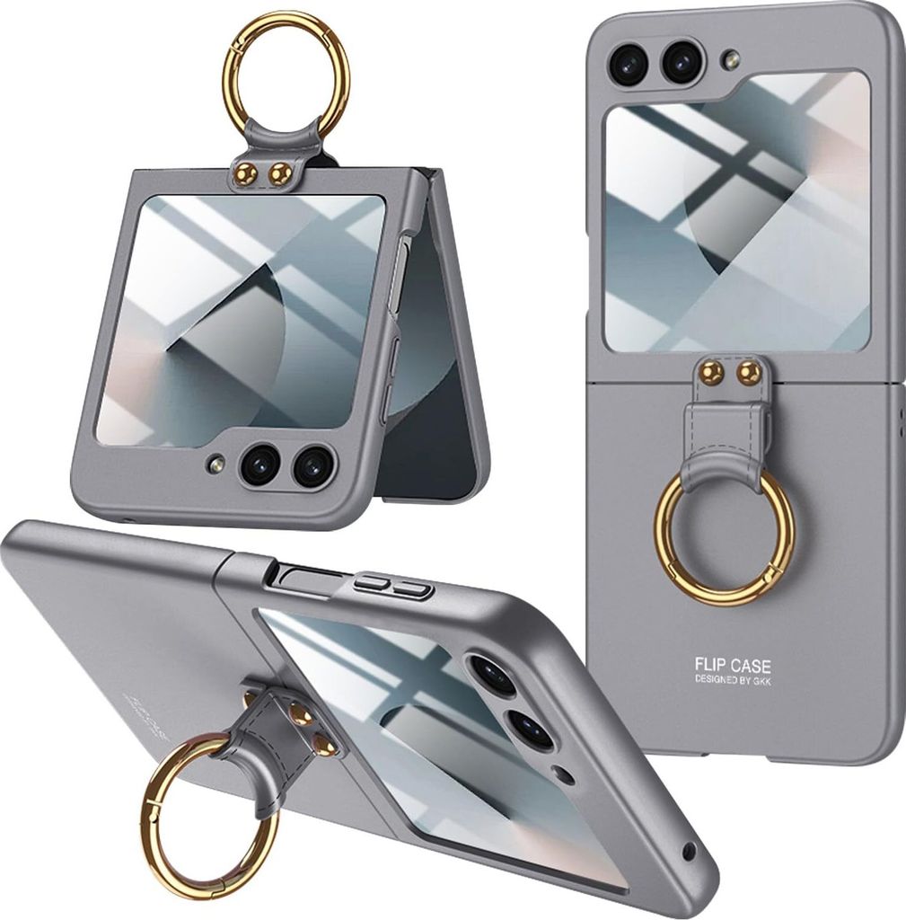 Hülle für Samsung Galaxy Z Flip 6 / Z Flip 7 FE Schlank Hart PC Matt Schutzhülle mit Frontdisplay Film und Ringhalter Grau