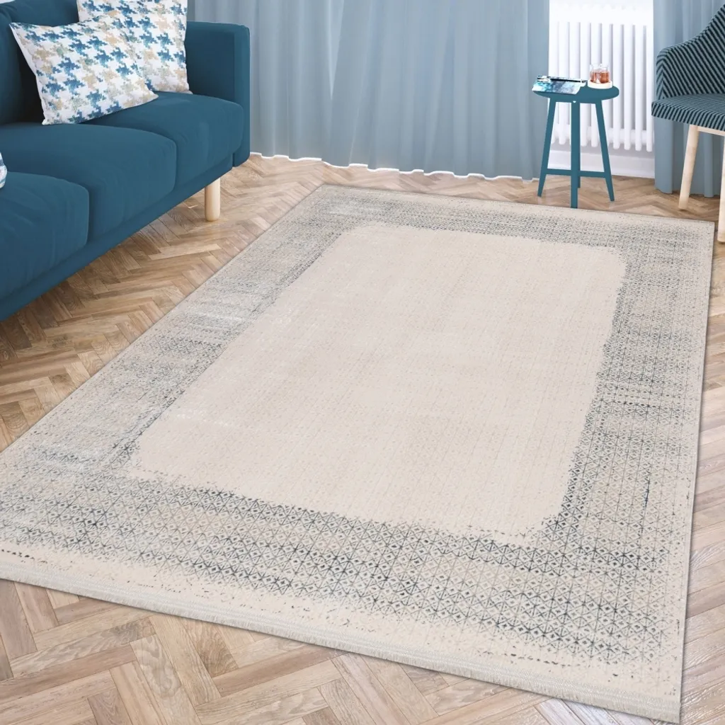 Tapis moderne bleu et blanc brillant 120x170 cm - Anti-tache et robuste
