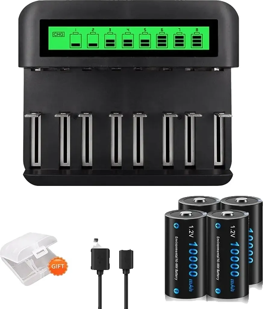 Kit Caricabatterie Professionale Pile D | Ricarica Intelligente 4 Slot