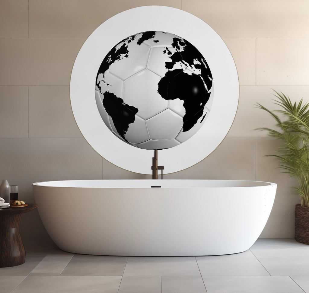 Wallario wasserfestes Poster selbstklebend 120 x 120 cm, Planet Fußball, Badezimmerposter Spritzschutz mit Hochglanzoberfläche in Glasoptik