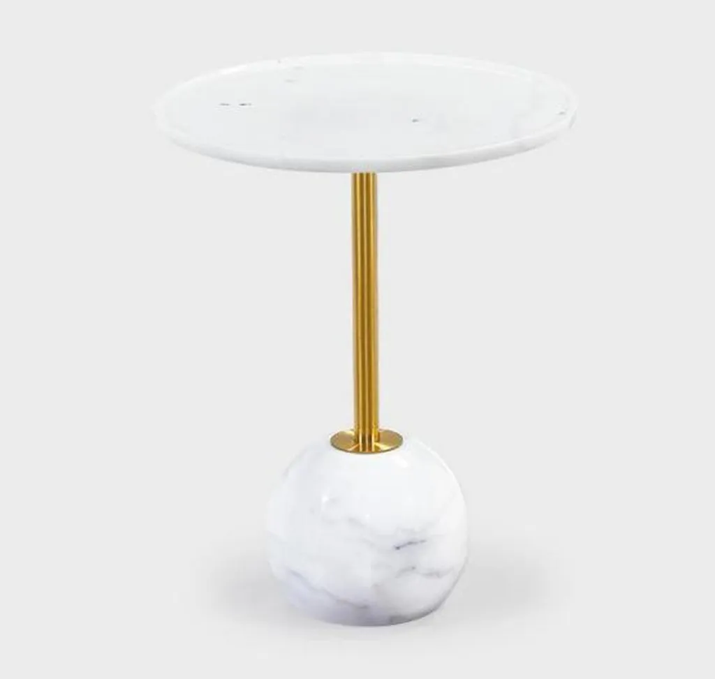 Bout de canapé blanc table d'appoint ronde en marbre pour petit salon