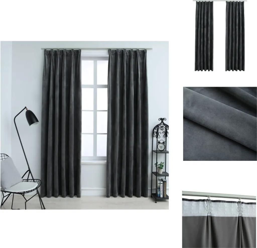 Set 2 Tende Velluto Antracite vidaXL 140x225cm Ganci Inclusi