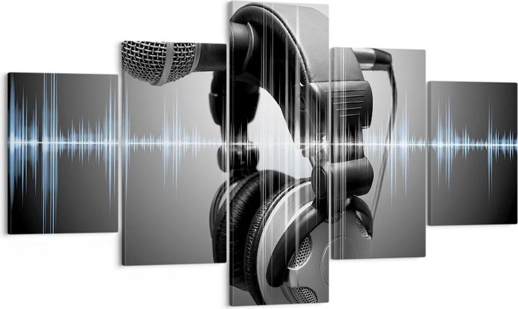 Bild auf Leinwand - Leinwandbild - Audio Mikrofon Musik Studio - 125x70cm - Wand Bild - Wanddeko - Leinwanddruck - Bilder - Kunstdruck - Wanddekora...