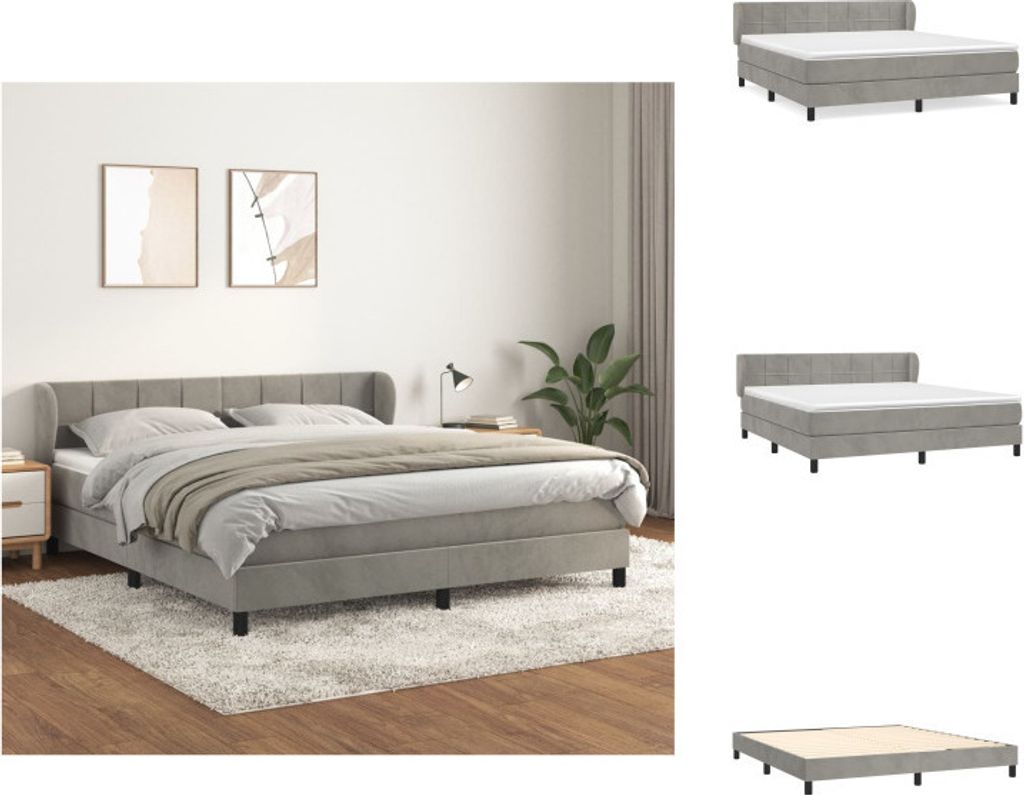 vidaXL Boxspringbett mit Matratze Hellgrau 180x200 cm Samt - Betten & Bettgestelle