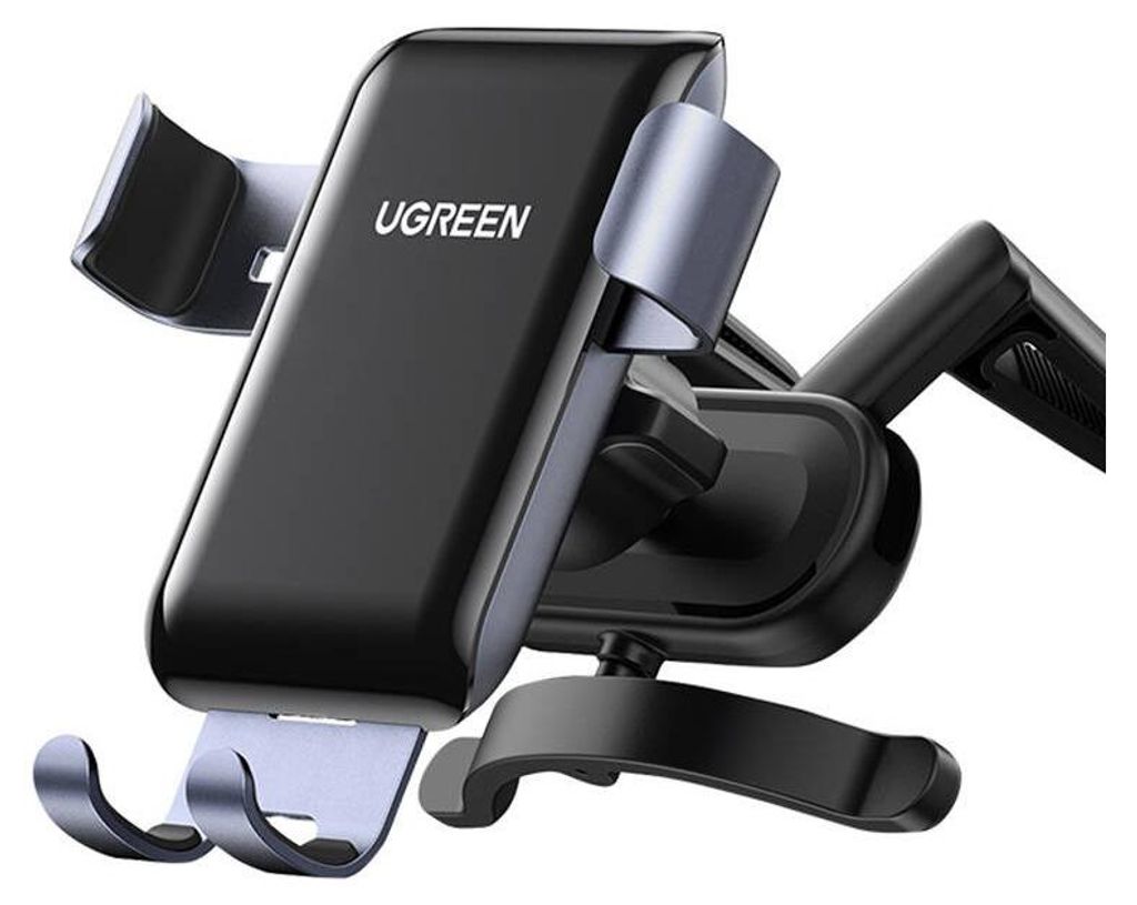 A close-up product shot of a black and gray phone holder.
