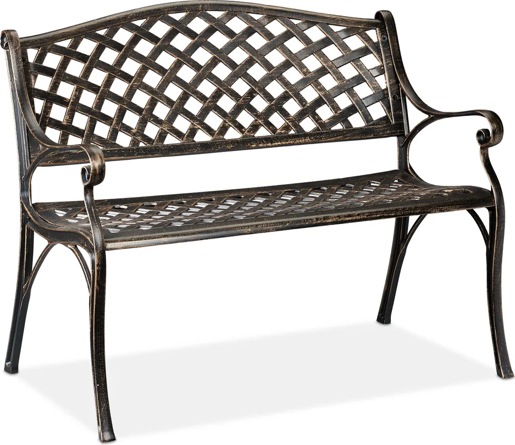 Relaxdays Banc de jardin en métal noir et bronze style antique 126 cm