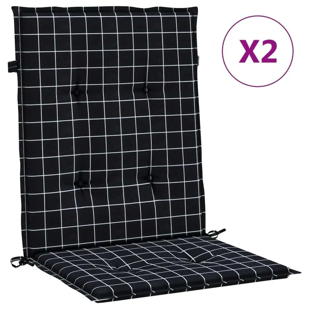 Coussin dossier bas en tissu noir à carreaux avec liens de fixation
