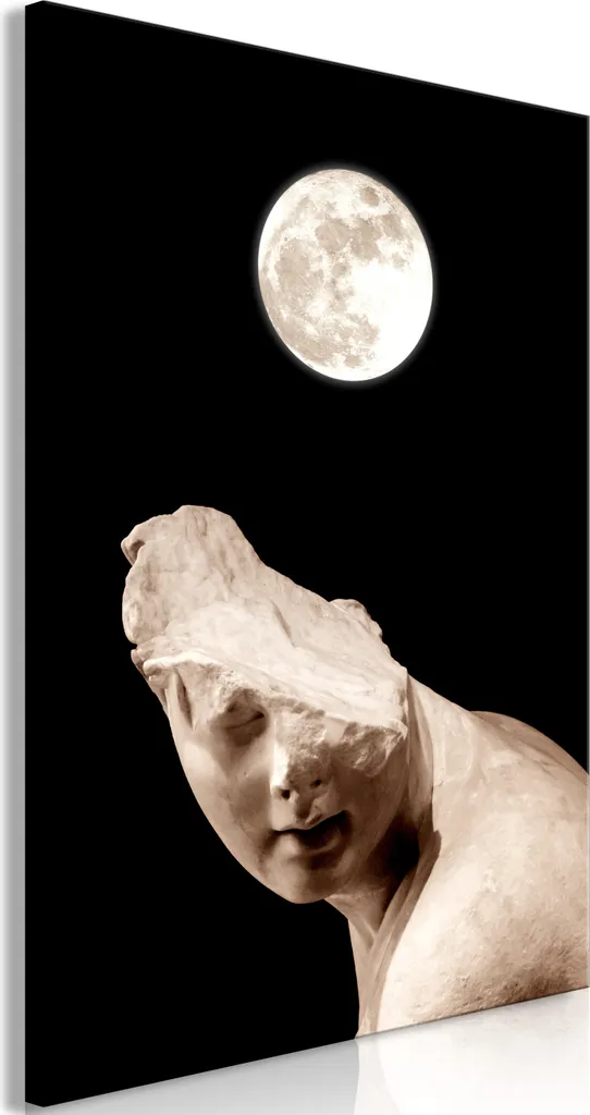Quadro 80x120 Luna e Statua - Decorazione Parete Moderna Verticale