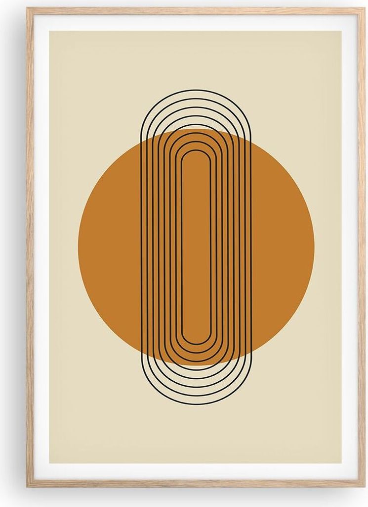 Gerahmtes Poster - Rahmen in heller Eiche - Stück Geometrisch Orange - 70x100 cm - Wand Bild - Wanddeko - Wandbilder - Kunstposter - Wandposter - ...