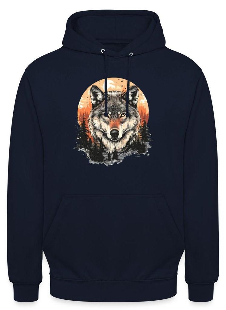 Spreadshirt Wolf Im Wald | Kraftvolles Tiermotiv Uni Hoodie, M, Navy