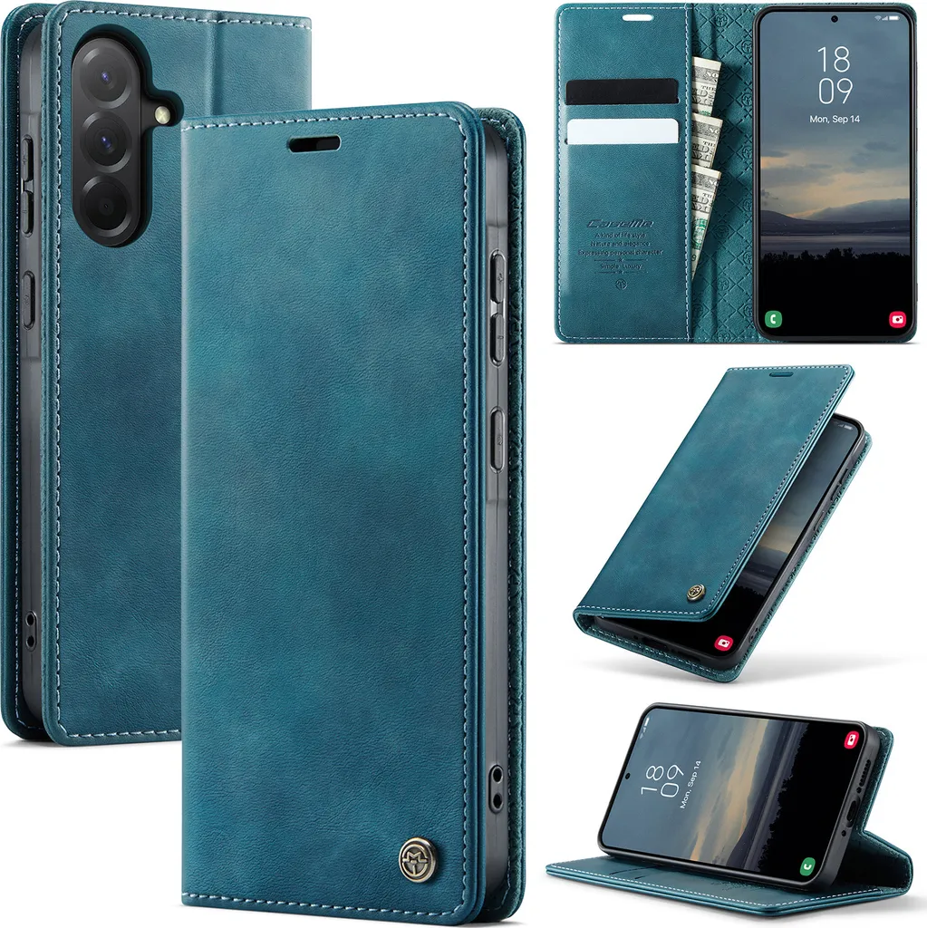 Custodia in pelle per Samsung Galaxy A36 5G, protezione RFID, chiusura magnetica, slot per carte e funzione stand Blu