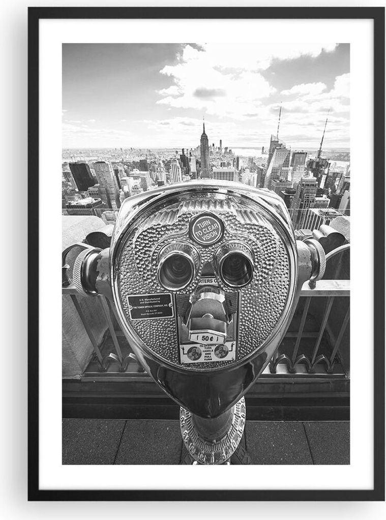 Gerahmtes Poster - Schwarzer Rahmen - Manhattan Fernglas Ansicht - 50x70 cm - Wand Bild - Wanddeko - Wandbilder - Wandposter - Bilderrahmen - Bilde...