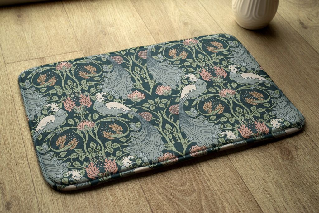 Badteppich Saugfähige - Badezimmer Teppich - Rutschfester Badvorleger Badematte - 75x45 cm - Vögel Pflanzen