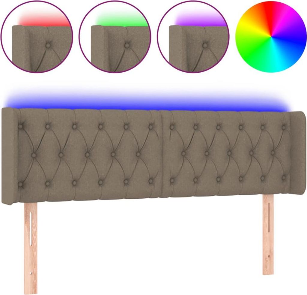 vidaXL LED Kopfteil Taupe 163x16x78/88 cm Stoff
