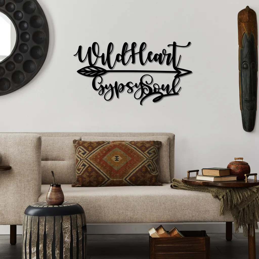 Wallity Wild Heart Gypsy Soul - Décoration Murale Métal Noire 60x32 cm