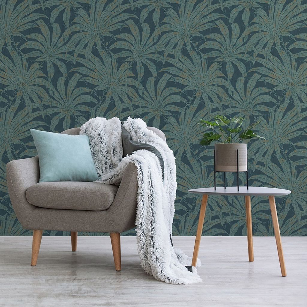 Tapete Lenni Blumen M1-No.11003 Vlies Petrol Gold Tadessi 10.05 m x 0.53 m