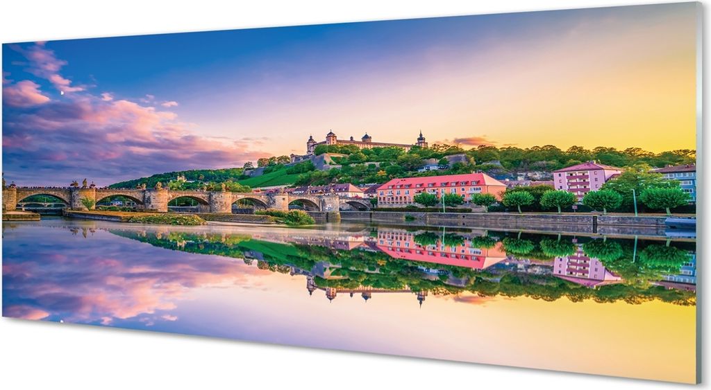 Glasbilder 125x50 Wandkunst Deutschland Sonnenuntergangfluß