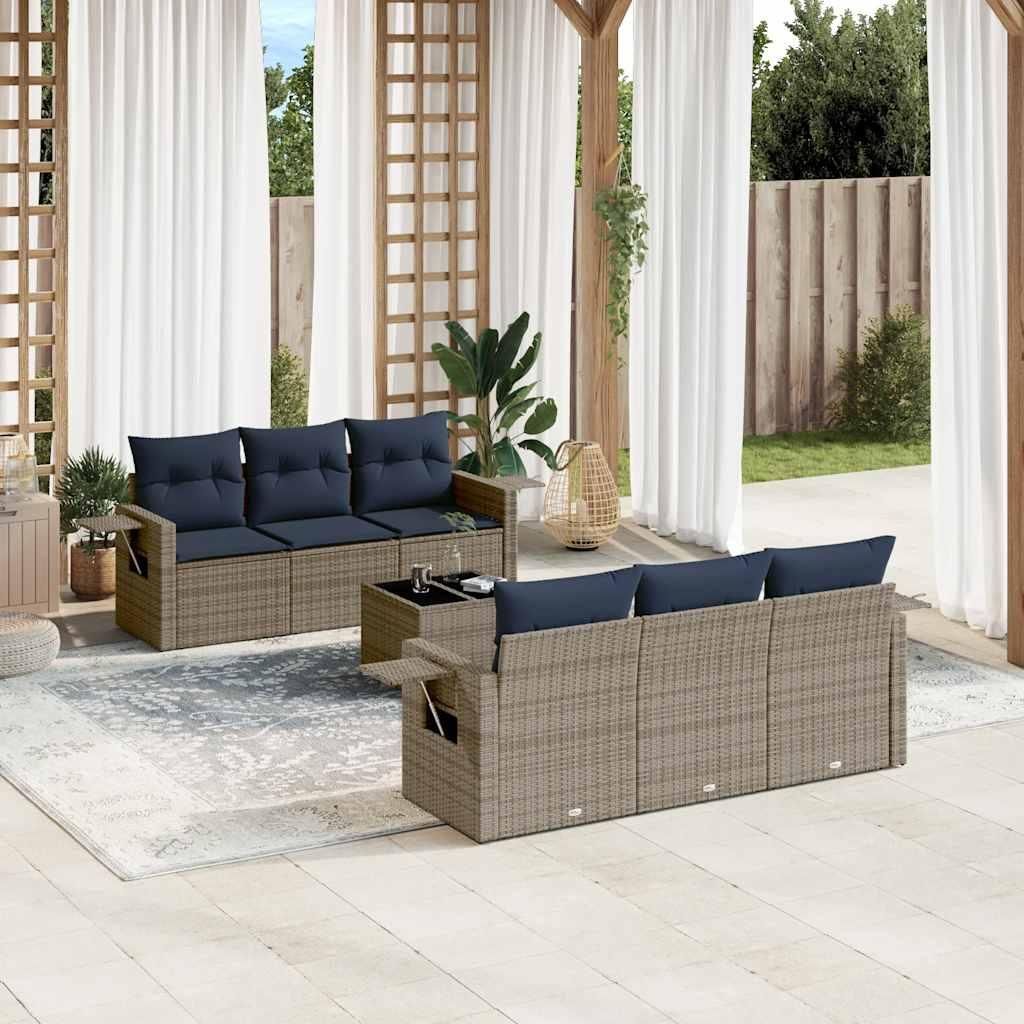 Maison Exclusive - 7-teiliges Gartensofa-Set mit Kissen, grau, Polyrattan