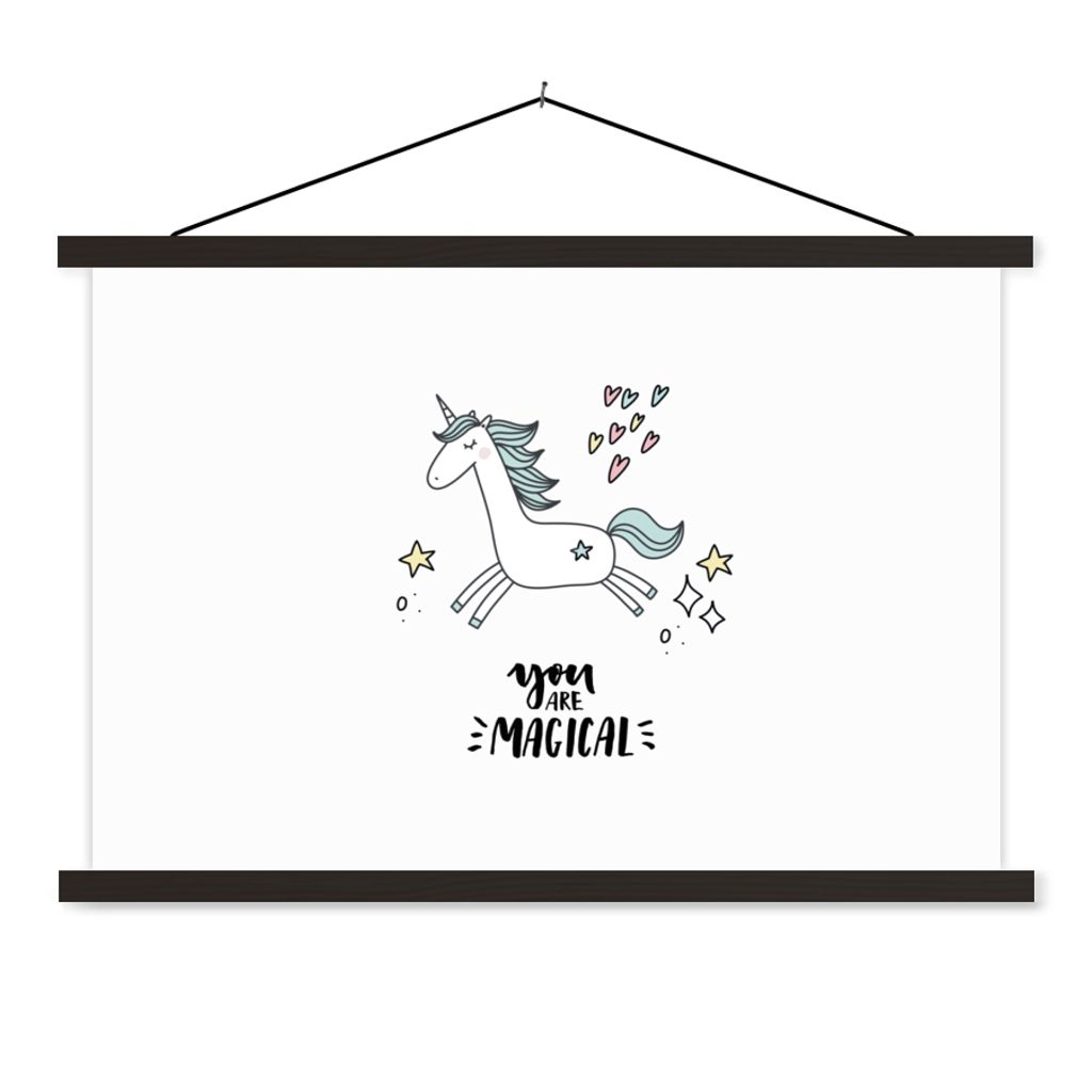 MuchoWow Textilposter Einhorn - Kinder - Zitate - Du bist magisch - Mädchen 150x100 cm mit schwarzem Rahmen - Schlafzimmer