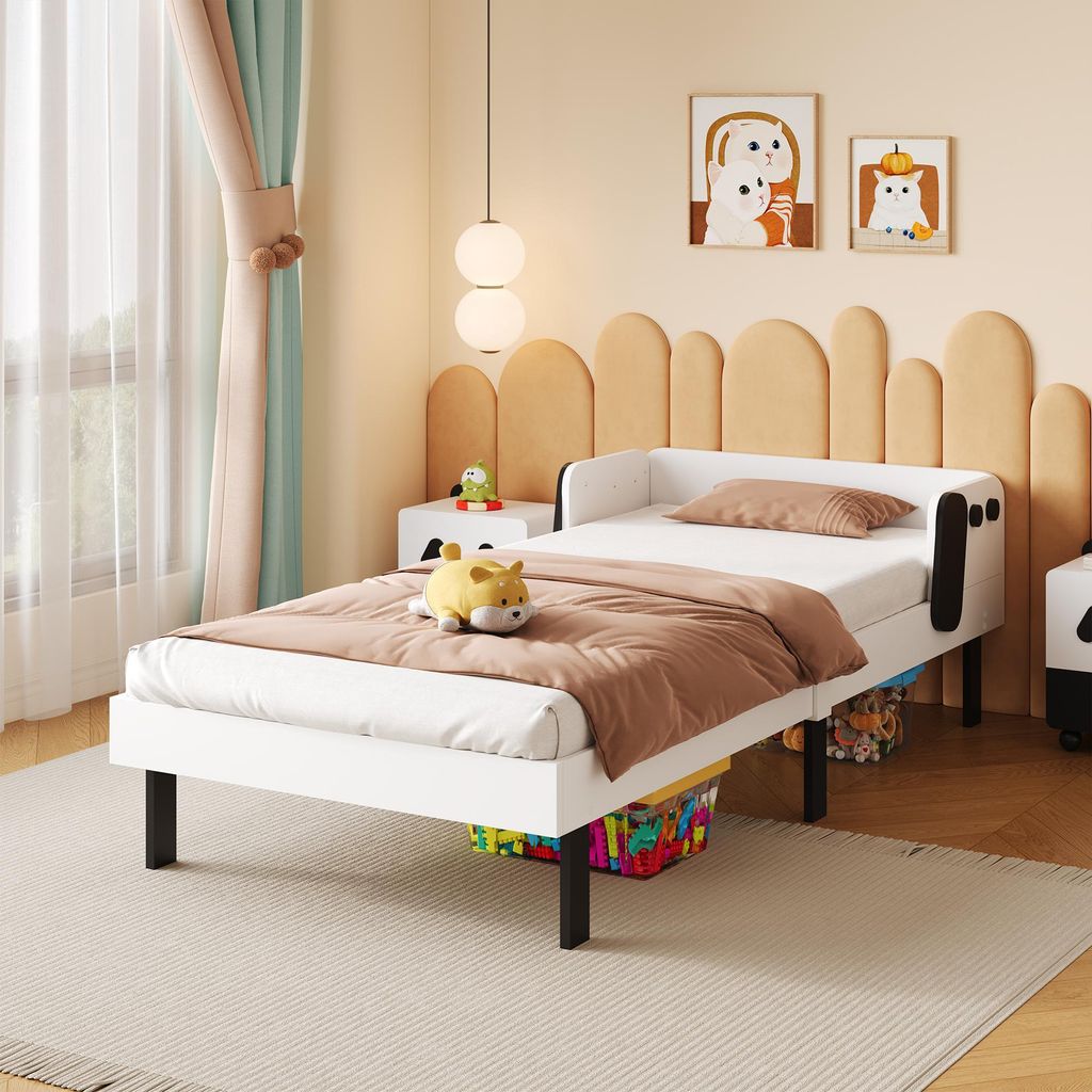 Gepolstertes, hundeförmiges Bett 90x200 cm mit Lattenrost, einzigartiges Kinderbett fürs Schlafzimmer, Weiß