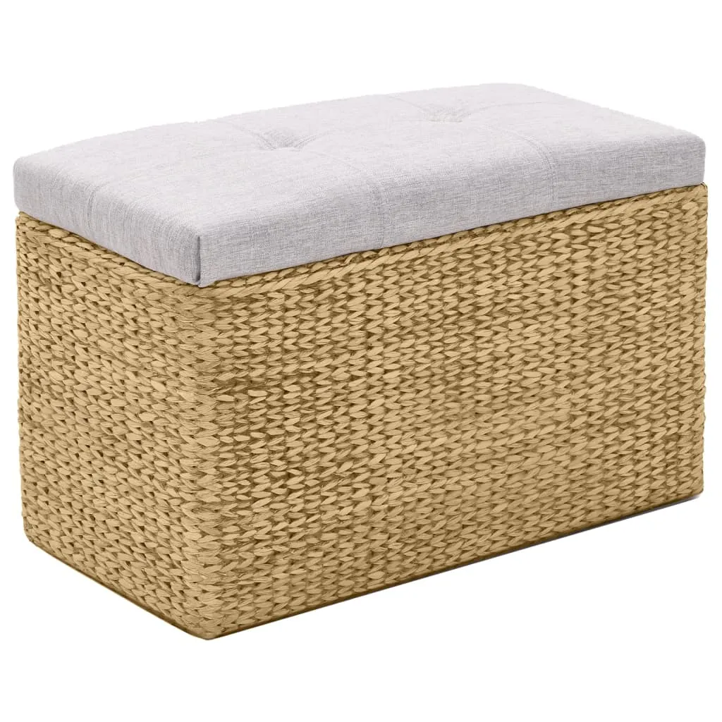 Banc design gris en jonc de mer tressé avec 2 ottomans d'appoint chic - 13