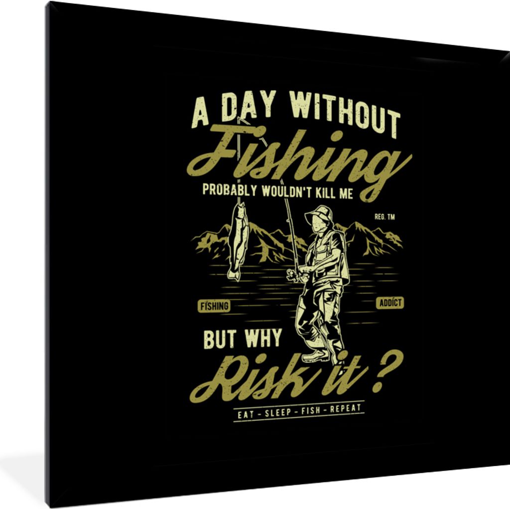 MuchoWow MuchoWow Gerahmtes Poster Fisch - Rute - Jahrgang 40x40 cm - Poster mit zchwarzem Bilderrahmen - Mit Rahmen - Wanddekoration Schlafzimmer