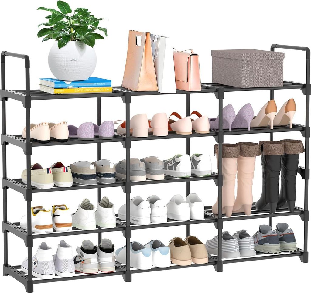 3-poliges Metall-Schuhe-Regal mit 5 Ebenen - schwarz - für Wohnzimmer und Flure - Aufbewahrungssystem für 30 Paar Schuhe