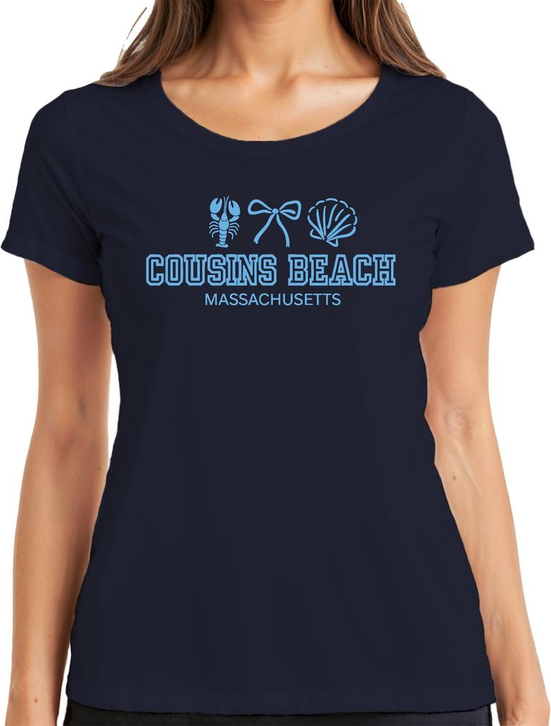Cousins Beach Massachusetts Strand Muschel Hummer Cape Cod Sommer Damen T-Shirt, Navy, L