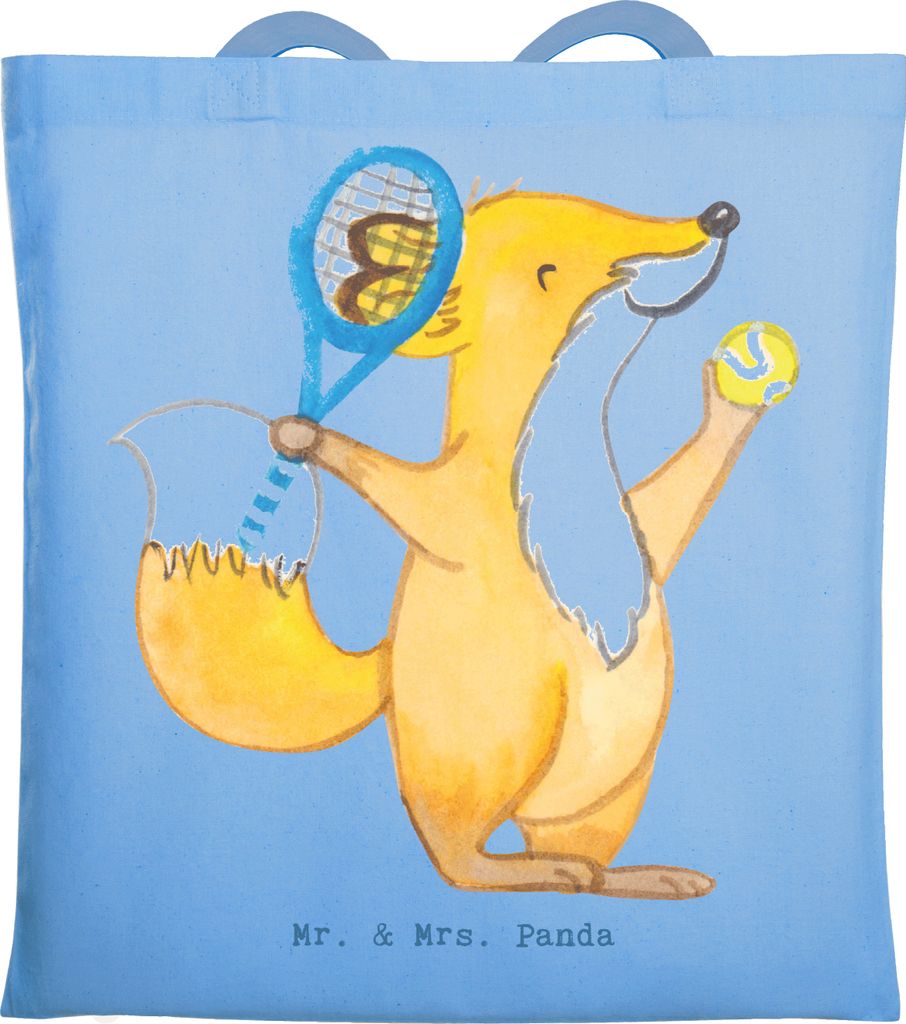 Mr. & Mrs. Panda Tote Bag Fuchs Tennis spielen - Sky Blue - Geschenk, Turnier, Tasche, Jutebeutel, Laptoptasche, Tennisclub, Ballsportart, Schultas...