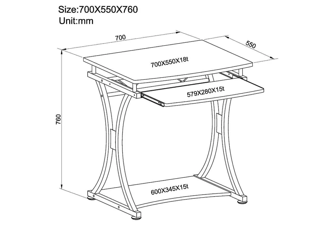 Bureau gain de place 70 cm graphite - Solution pour petits studios - 5