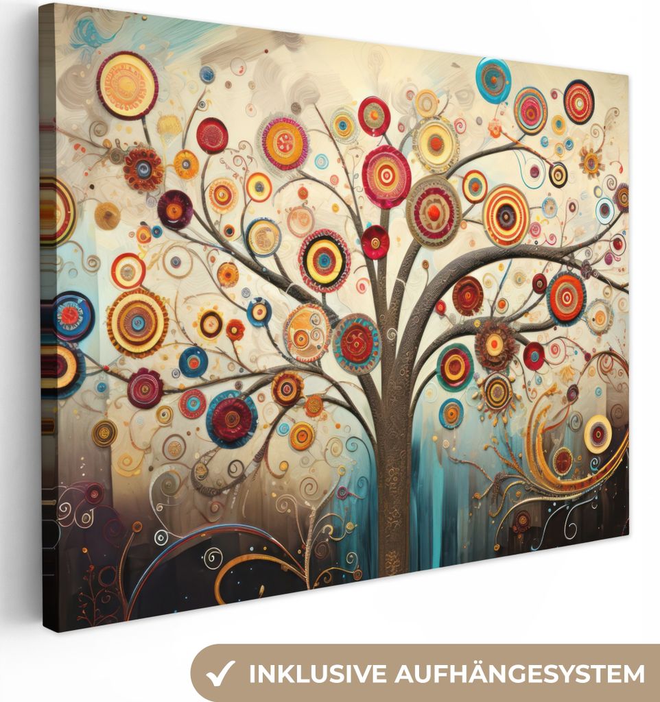 Leinwand Bilder 80x60 cm - Lebensbaum Abstrakt, moderne Wanddeko für Wohnzimmer